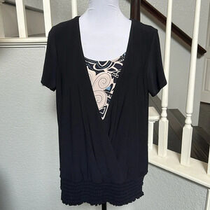 Lane Bryant Navy Blue Floral Short Sleeve Top Size 14/16